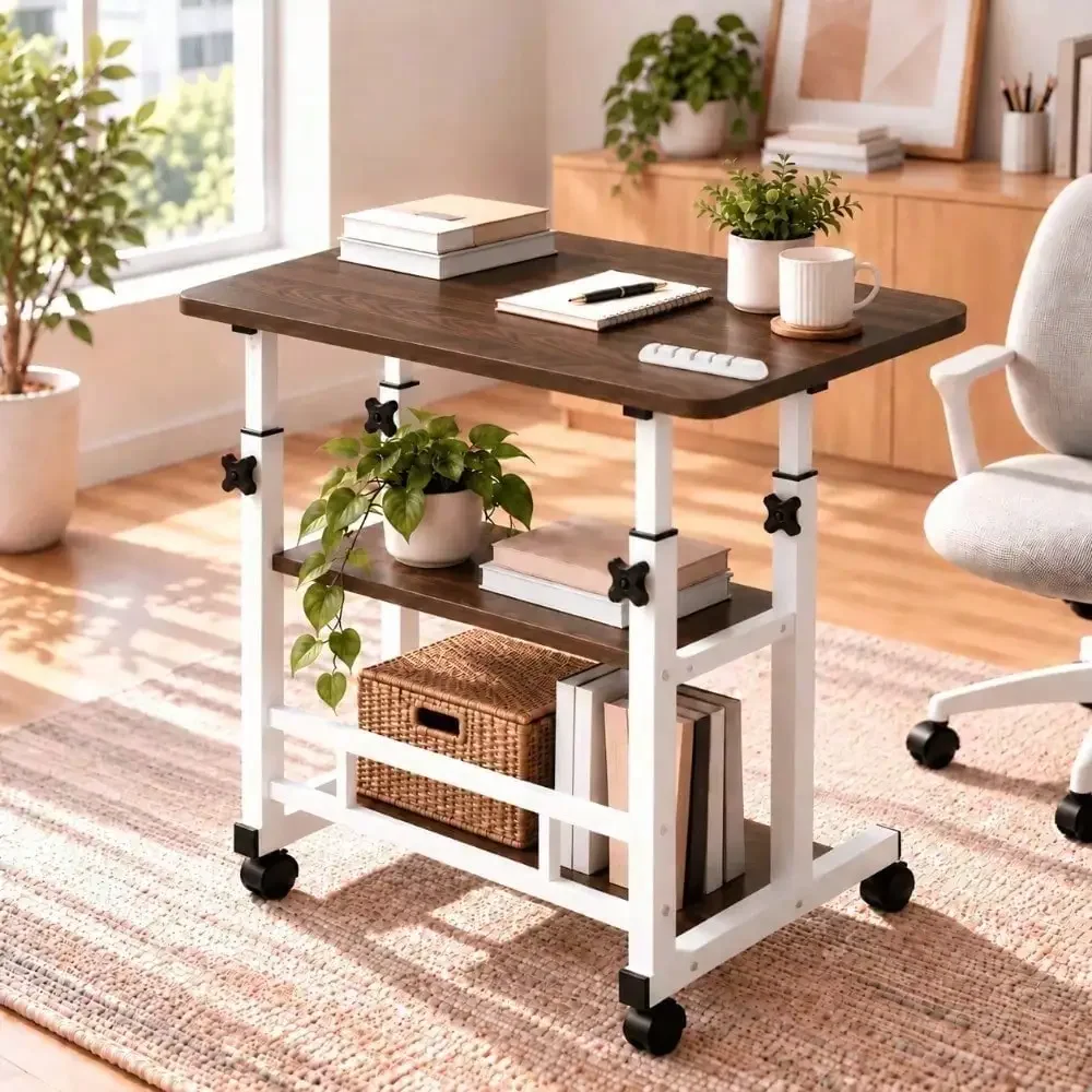 Adjustable Rolling Bed Side Laptop Table, Portable Movable Writing Desk, Multifunctional Computer Table for Student Dormitory Bedroom