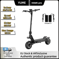 YUME HAWK Pro electric scooter is equipped with 10-inch tubeless road tires, 3000W*2 motors, and a 60V 30Ah battery. It is an adult electric scooter with a maximum speed of 85 km/h and a range of 95 km.