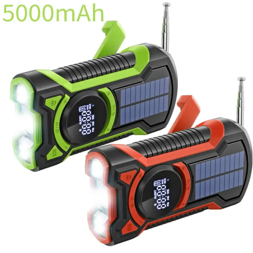 

5000mAh Emergency Radio Multi-Powered Hand Crank Solar Powered AM/FM/NOAA Weather Radio With LED Lamp Flashlight SOS Alarm Radio