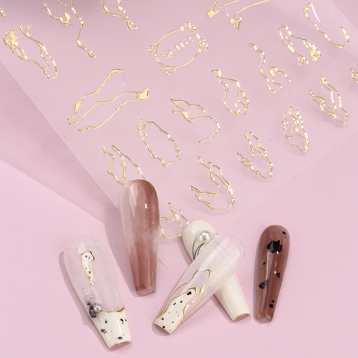 Pegatinas para uñas con líneas de rayas doradas y Metal 3D, diseño deslizante Irregular Y2K, calcomanía autoadhesiva francesa para decoración de uñas