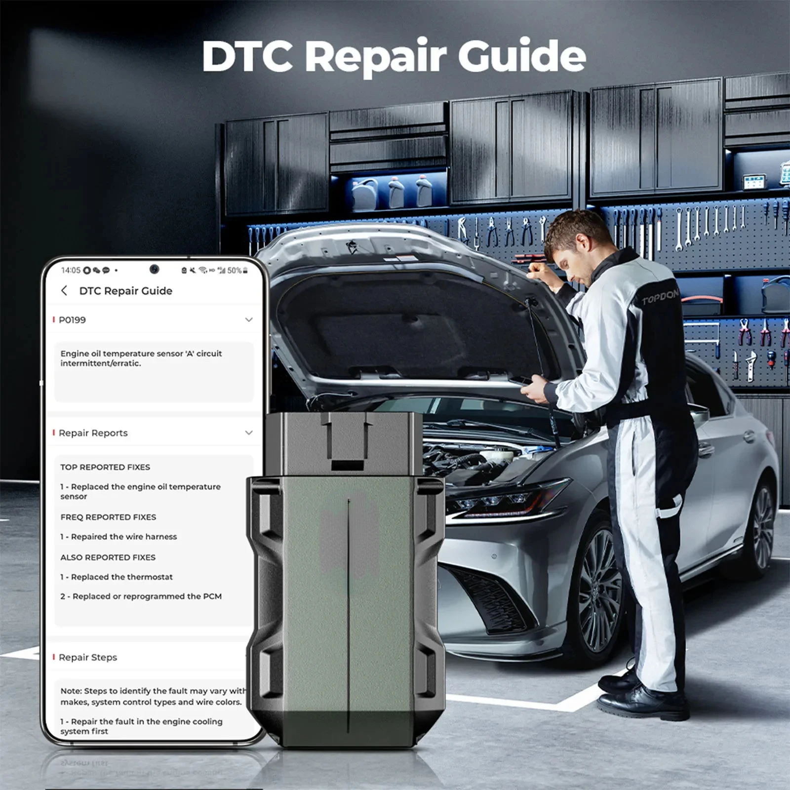 TopScan Pro Mid-level Diagnostic Tool 13 Reset Functions I/M Readiness, Injector Coding, Tire Pressure Reset