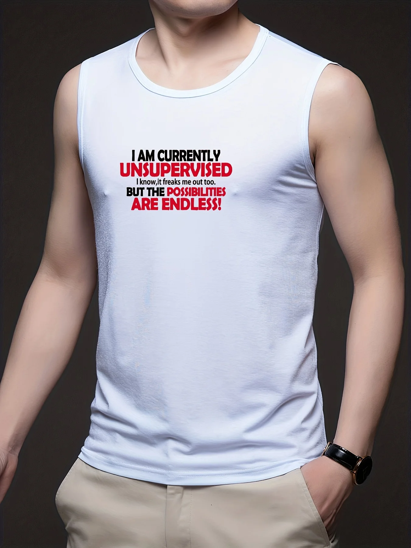 

Men's casual fashionable creative letter print sleeveless vest, summer loose fitness training sports vest