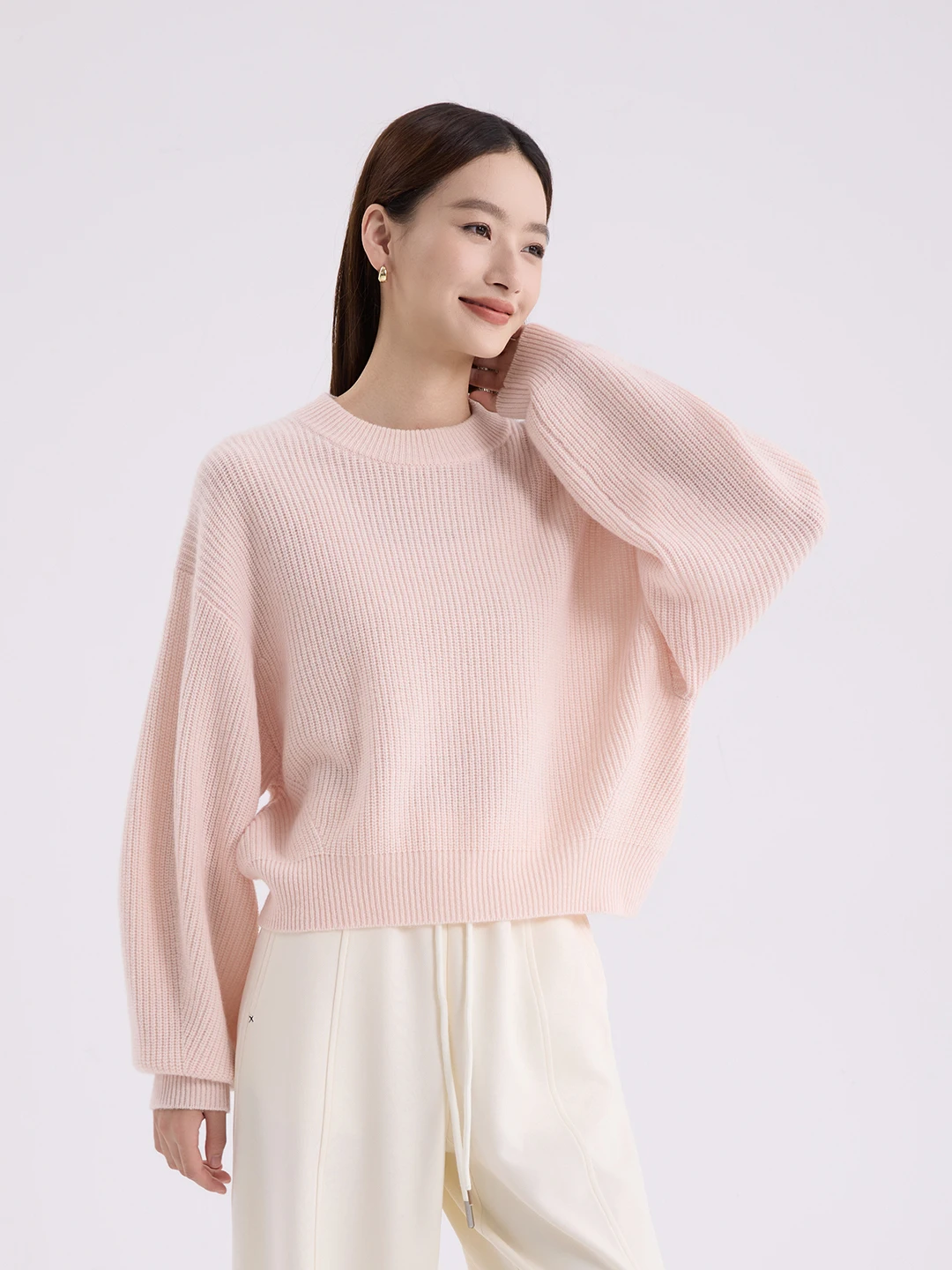 

Spring 2026 round Ne Loose Knitted Batwing Sve ort Wool Camere Knitwear Top Youthful Casual Sle Soft Long Sve W...