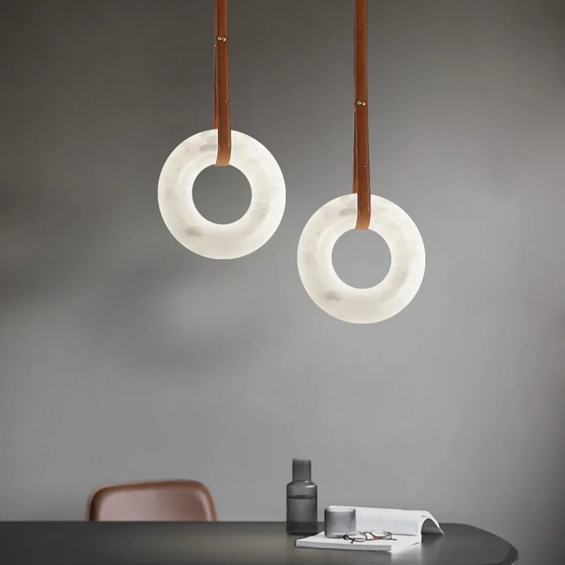 Postmodern new minimalist art restaurant living room bedroom light luxury circular imitation marble pendant light