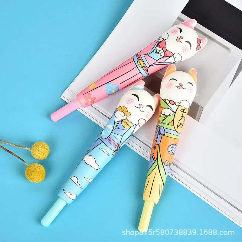 16PCS Net Red Cartoon Money Cat Decompression Pen Cute Neutral Unzipped Pen Super Budding Student Creative Pen Soft Gel Pens