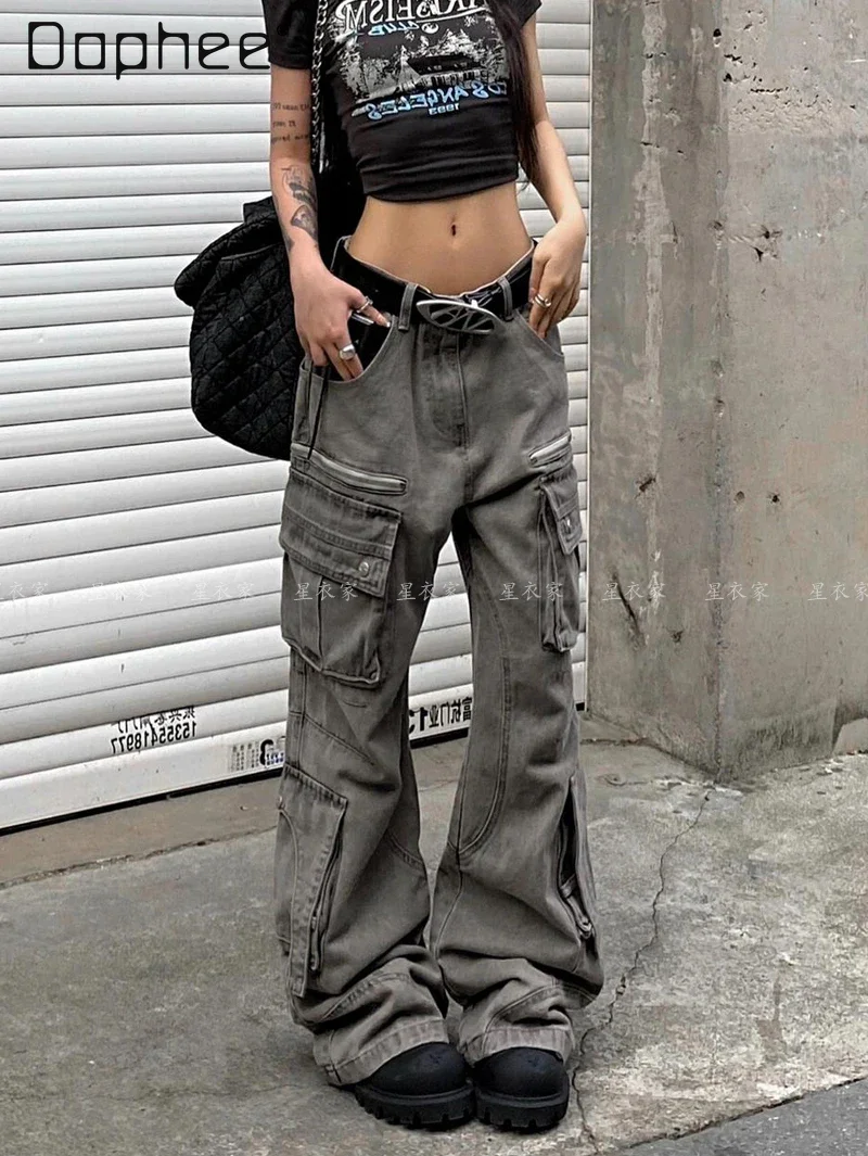 

Women's Casual Cargo Pants Multi-pocket Zipper Hip Hop Baggy Straight Leg Pants Mopping Pants Street Fashion Spring Autumn