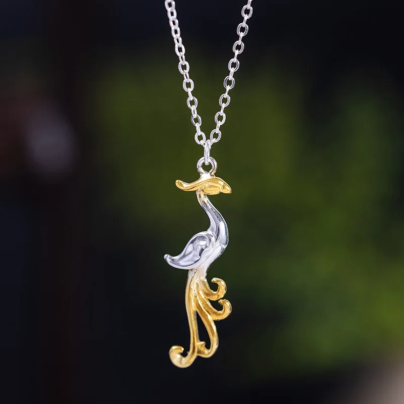 Pure silver Phoenix pendant necklace, noble and elegant Victorian fashion style, a gift for mothers and oneself.