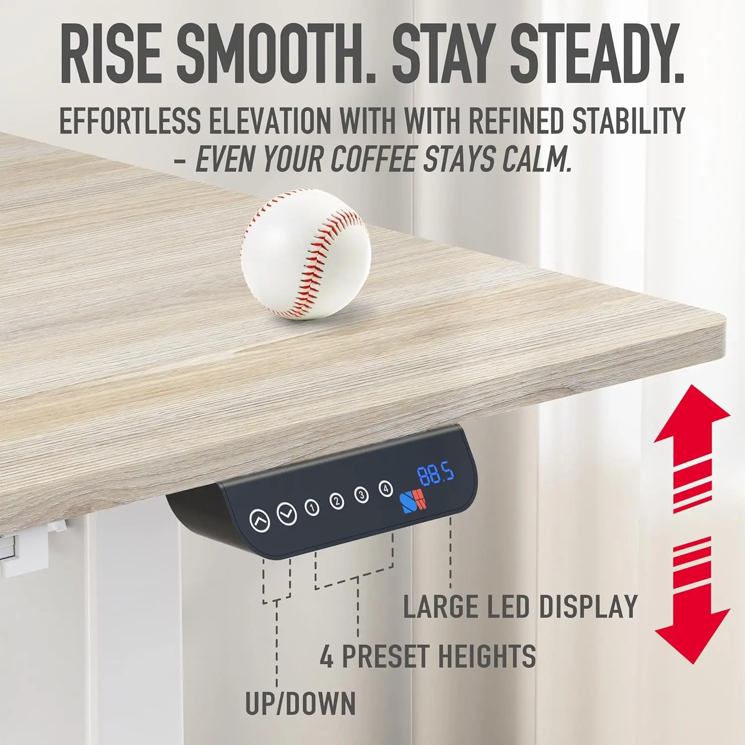 55 x 28 Inches Electric Height Adjustable Standing Desk with Drawer and Memory Preset, Maple