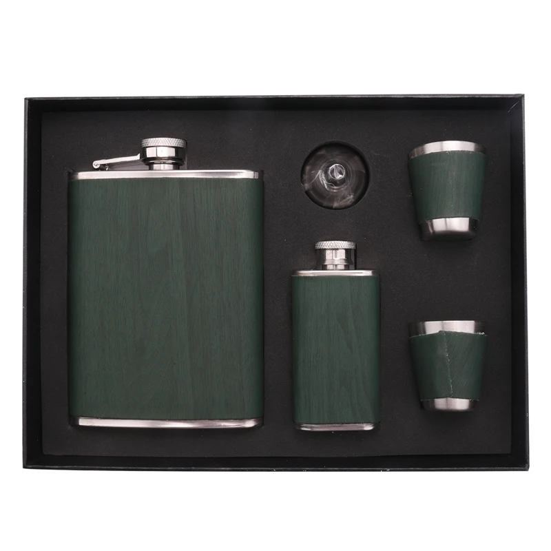 Hip Flask Set Stainless Steel Flask of Gifts for Men 260ML Bar Camping Barbecue Portable Pocket Flask Green-A62I