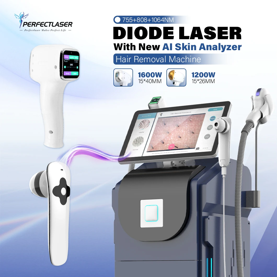 Perfectlaser Diode Hair Removal Machine 3 Wavelength AI Skin Analysis 808nm 755nm 1064nm Ice Platinum Cooling Painless Epilator