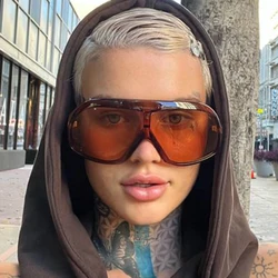 One Piece Goggle Sunglasses Women Men Oversized Leopard Orange Sun Glasses Female 2000's Shield Eyewear Shades UV400