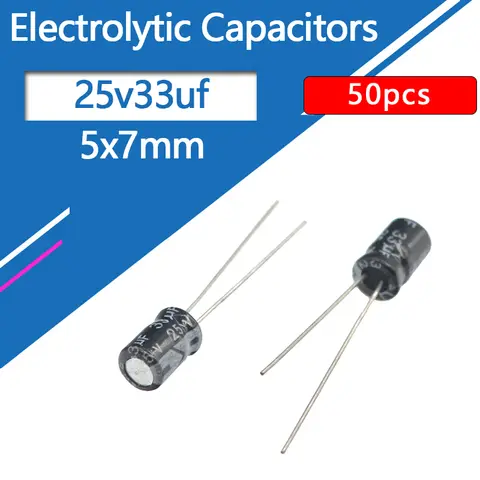 25V33uf 5x7mm 알루미늄 전해 콘덴서 25v 33uf 33uf25v 25v33mf 33mf25v 25v33MFD 33mf 33MFD 25wv 25vdc 47uf 68uf