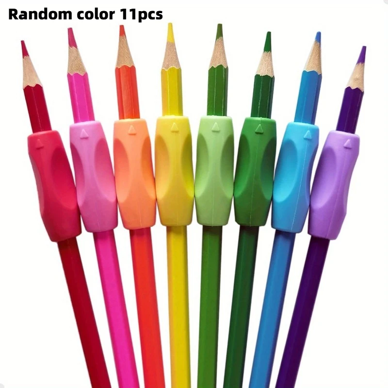 11Pcs Random Color Ergonomic Silicone Pencil Grips Anti Slip Writing Posture Corrector School Stationery