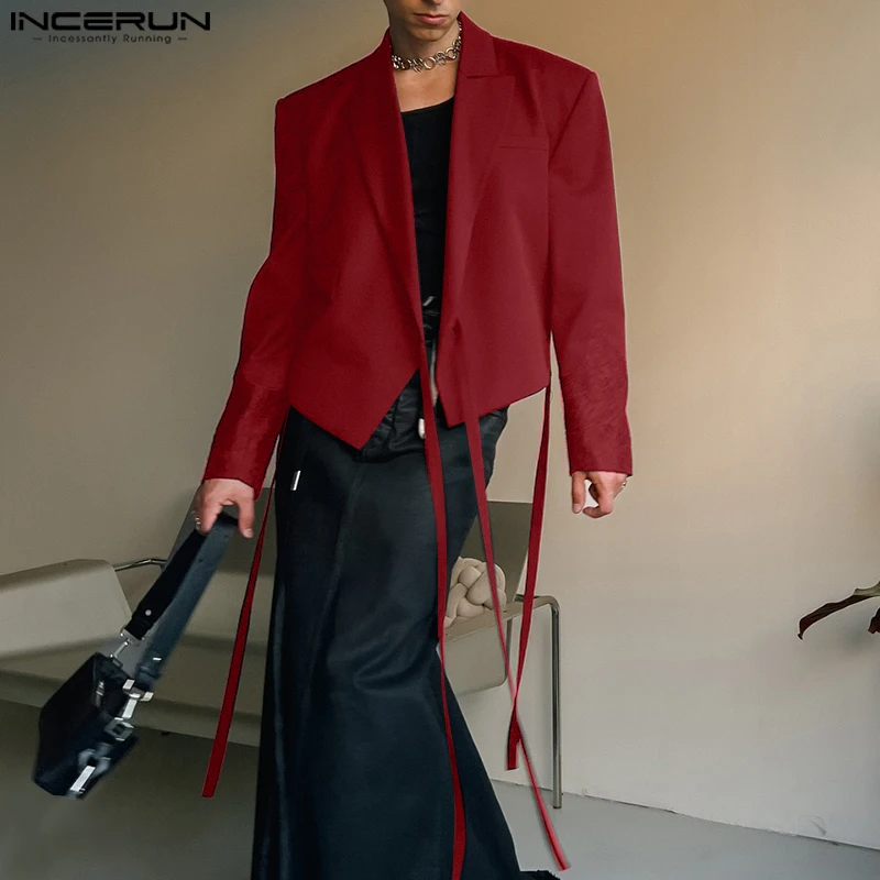 

INCERUN Мужской модный текстовый пиджак 2024, повседневные красивые костюмы с длинными рукавами и воротником с лацканами, элегантные свободные куртки S-5XL