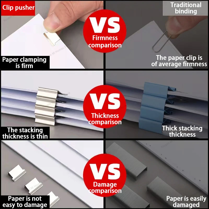 Imagem -04 - Mão Paper Clipper com Recargas Grampeador de Metal Clipes de Papel Push Grampo Push Clamp Fixação de Ligação Documento Arquivo de Papelaria