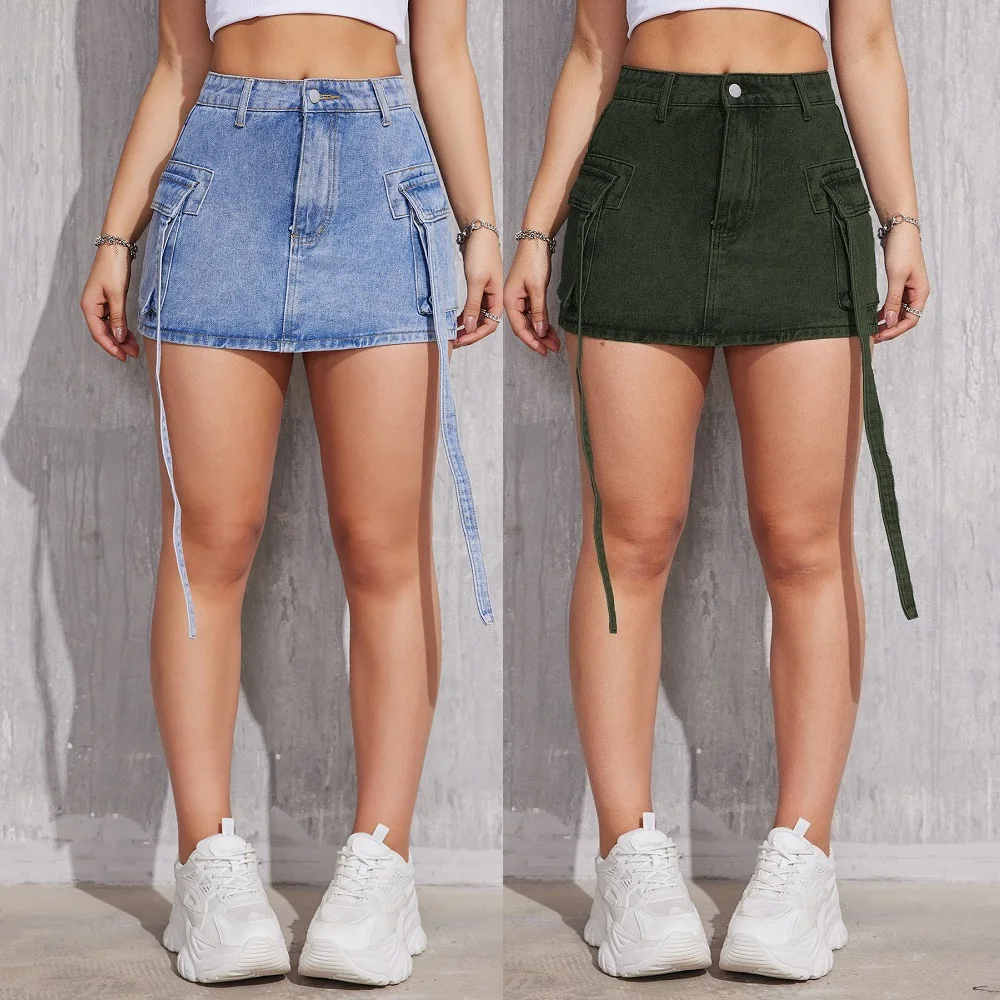 Denim Skirts For Women Casual Pockets Jeans Mini Skirt