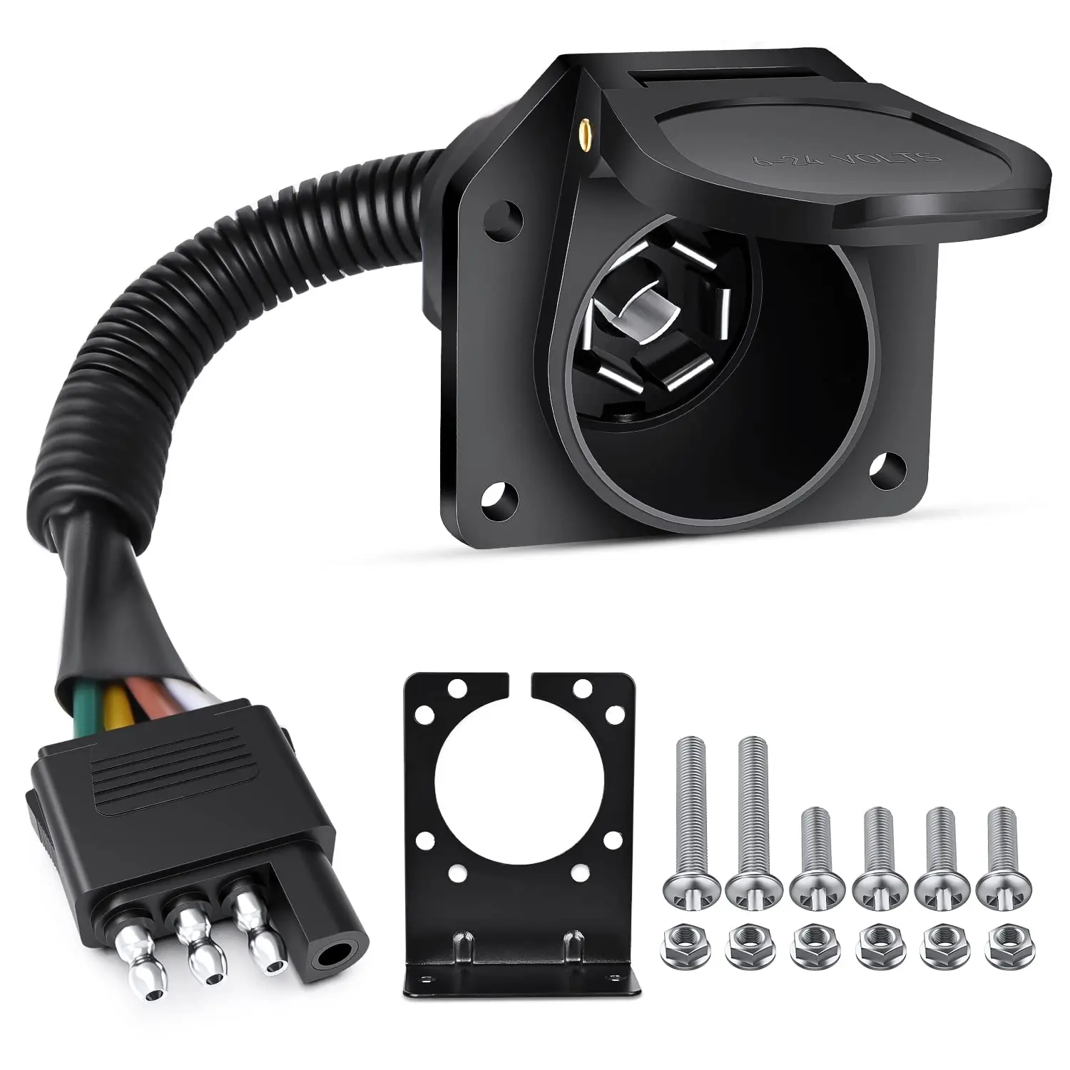 

Переходник для прицепа с 4-контактного плоского на 7-контактный круглый разъем, электрический соединительный кабель с 4 на 7 контактов