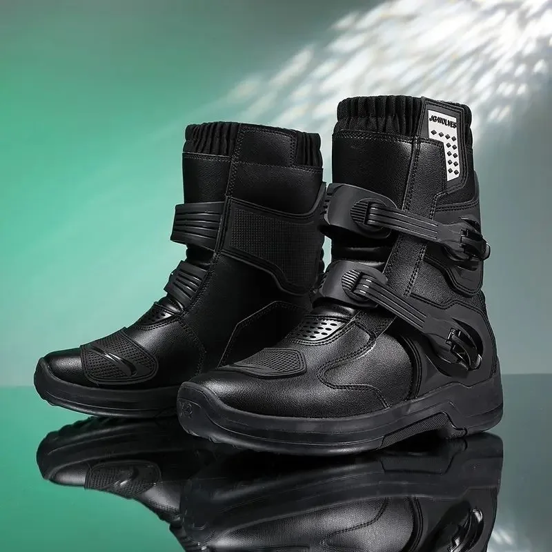 Motorcycle Boots Waterproof Leather Men Riding Shoes Motocross Boots Anti Slip Dirt Bike Off Road Racing Protective Shoes