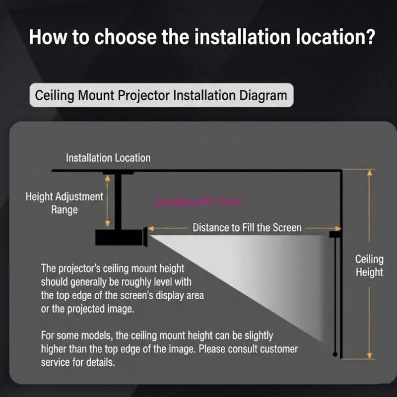 Heavy Duty Projector Ceiling Bracket With 35mm Outer Diameter Tube for Home 
