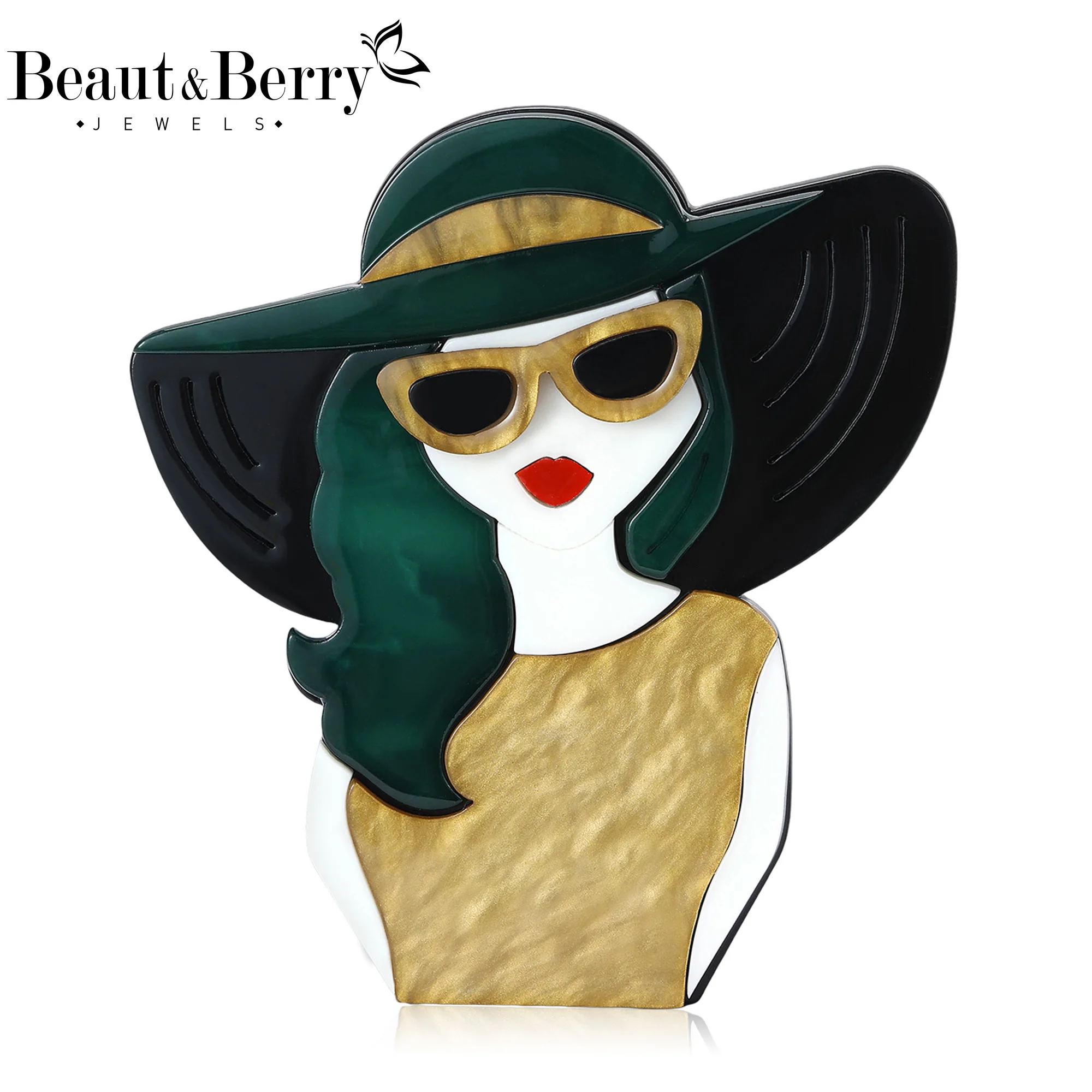 

Beaut&Berry Elegant Acrylic Hat Girl Brooches for Women Unisex Figure Pins Casual Party Jewelry Accessories Gifts Decoration