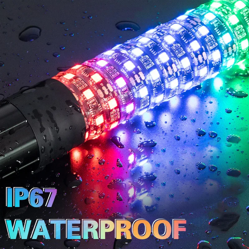 2 uds 2 pies luces LED de látigo en espiral de colores gordos látigos de antena de asta de bandera de Control remoto Bluetooth, para UTV, ATV, todoterreno, camión, RZR