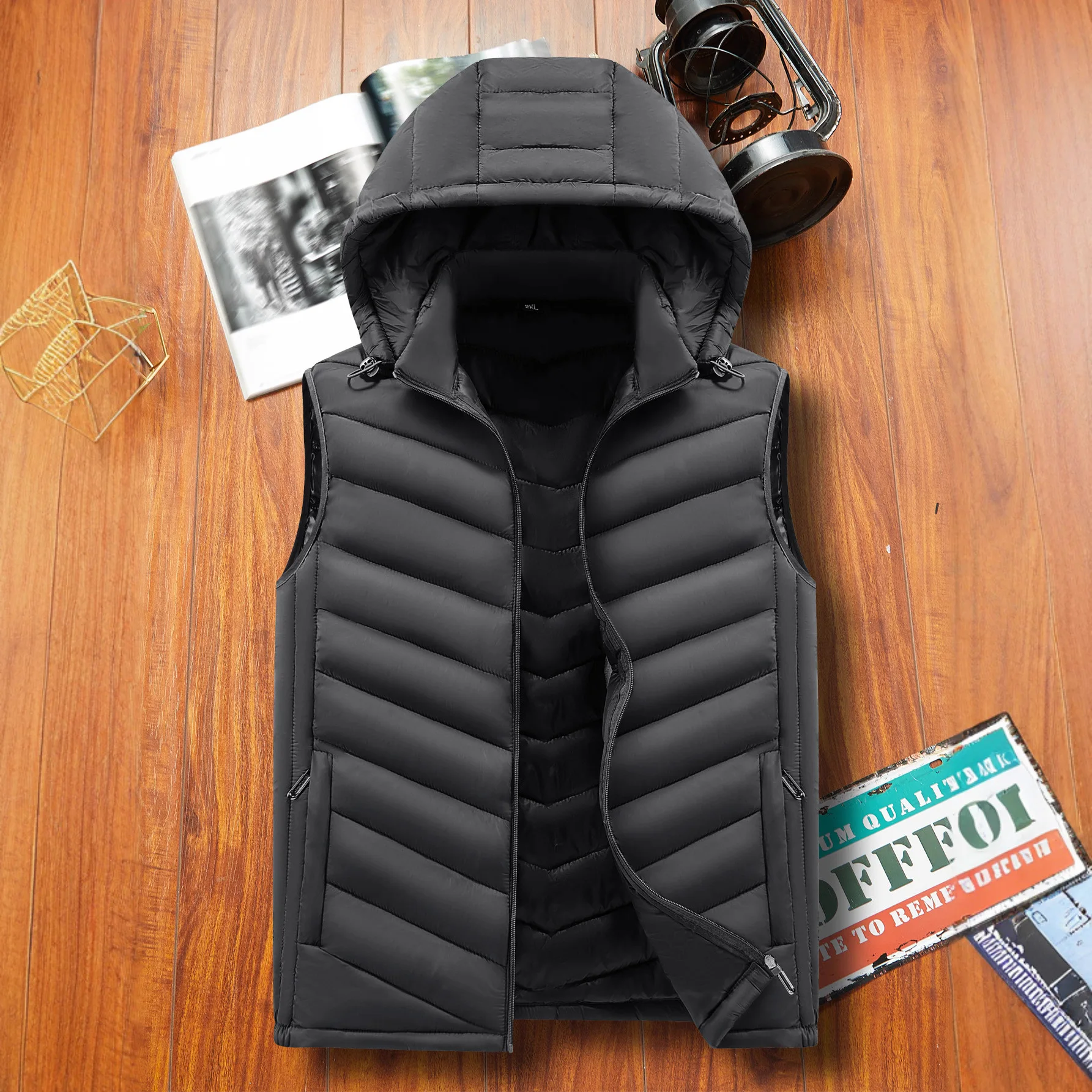 

Мужской новый легкий хлопковый жилет-пуховик в повседневном стиле со съемным капюшоном, зима-осень, европейский размер