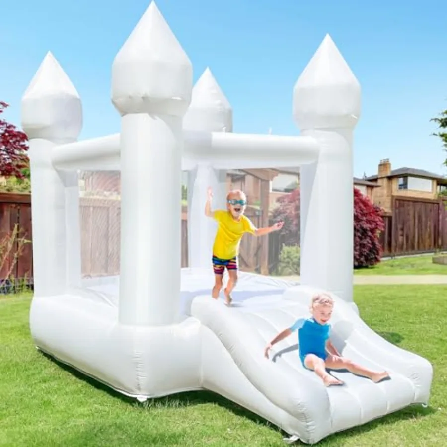 

Indoor Outdoor Bounce House for Ages 2-8, Oxford Fabric, White, Includes Slide, 103x71x90 Inch, No Air Blower Needed