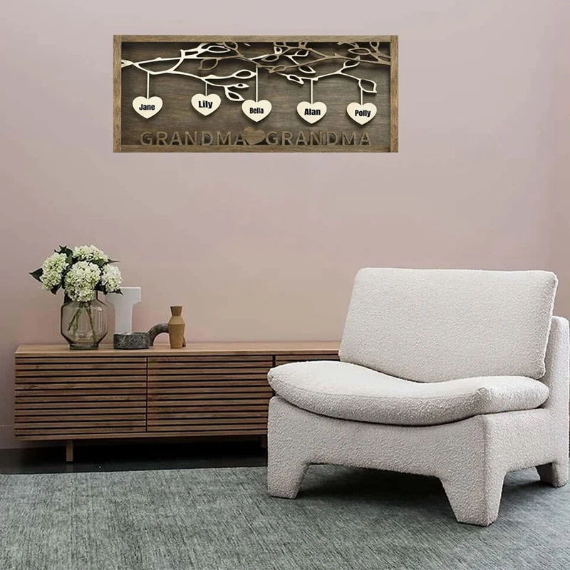 어머니용 맞춤형 가족 사인, 나무 나무 프레임, 각인 나무 플라크 장식, 어머니의 날 선물