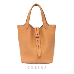 CEZIRA Brand Designer PU Vegan Leather Bucket For Women Luxury Top-handle Tote Shoulder Bags Female Fashion Crossbody Handbags