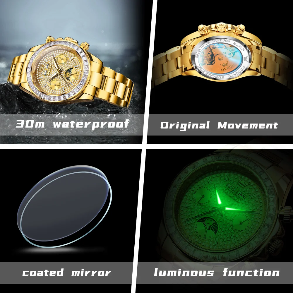 Men's Luxury Automatic Mechanical Wristwatch, Diamond Dial