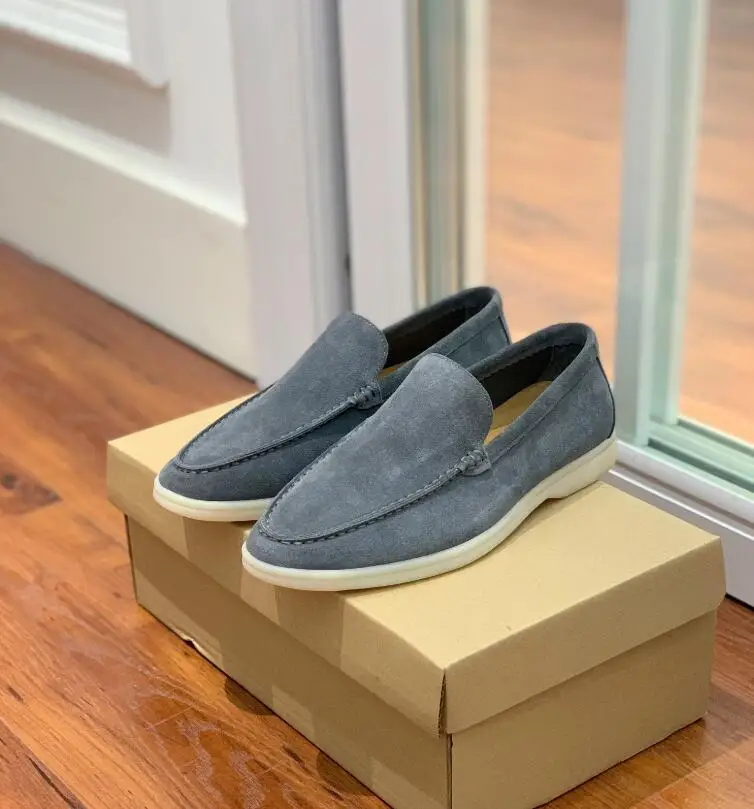 Men Shoes Luxury Suede Leather Slip on Shoes Daily Mules for Male Blue Beige Excellent Quality Lofers Suede Round Toe Dress Shoe