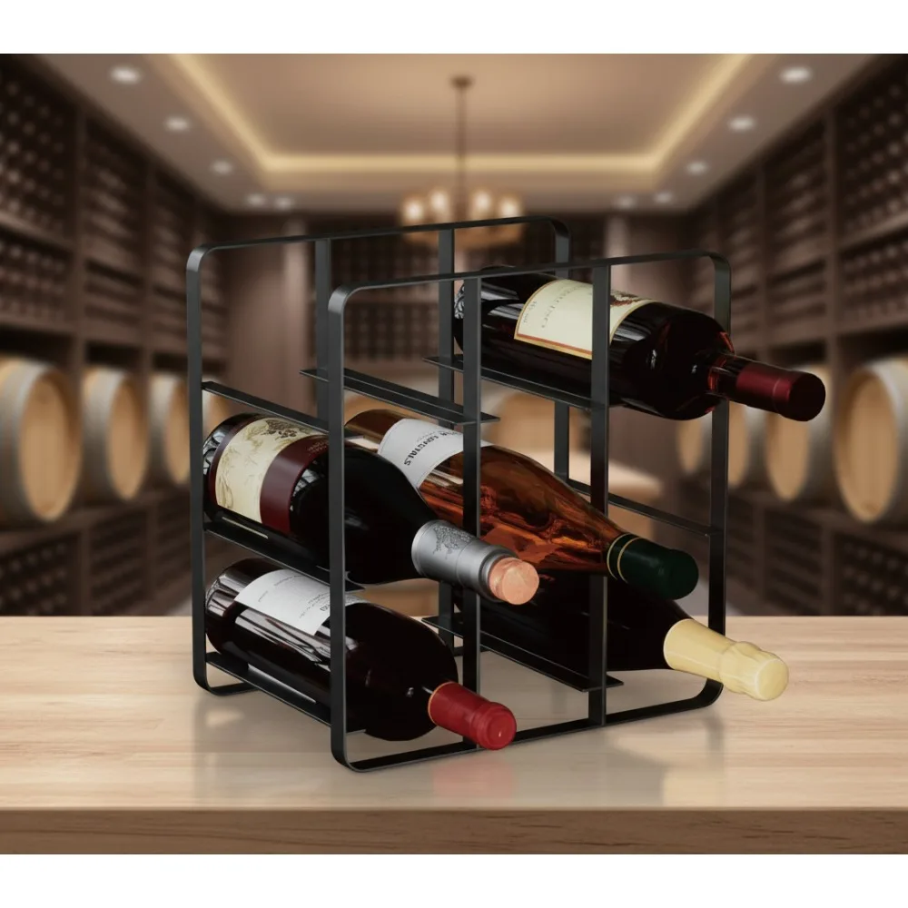 

9-Bottle Metal Wine Rack, Freestanding Holder Organizer for Kitchen Countertop, No Assembly Required, Black