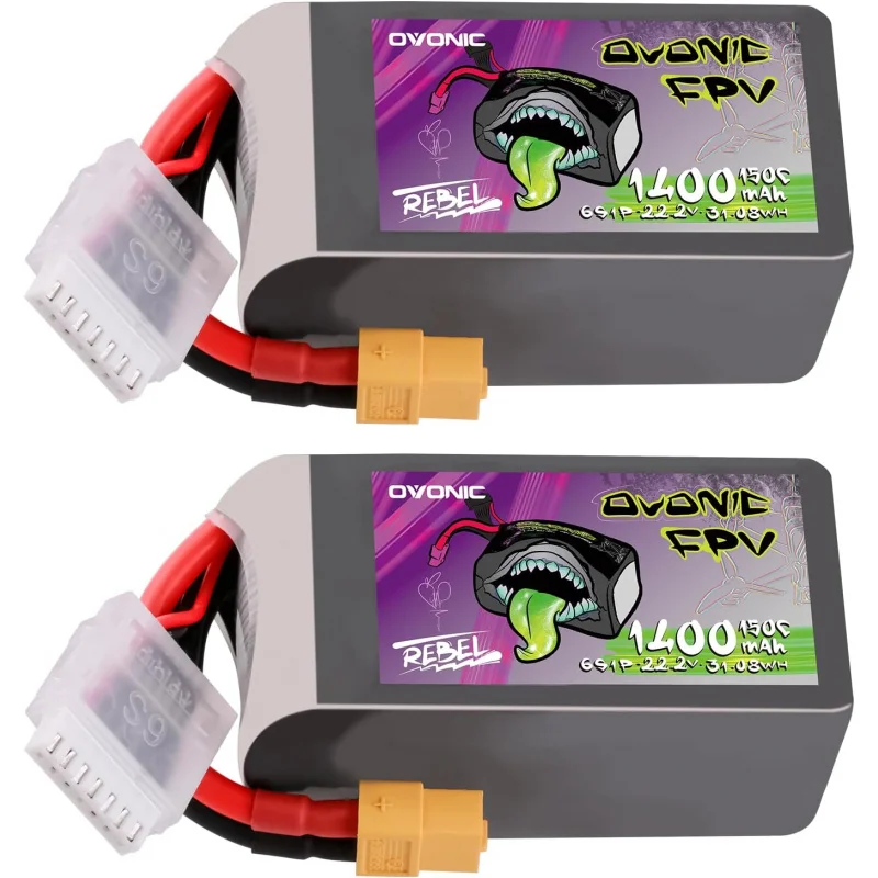 

Ovonic 22.2V lipo 1400 mAh 150C LiPo battery with xt60 plug (2 pack)