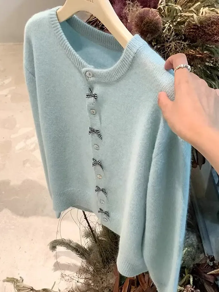 

Мягкий уютный вязаный длинный светящийся круглый свитер Ne с узлом и пуговицами, модный, антивозрастной, новый женский свитер...