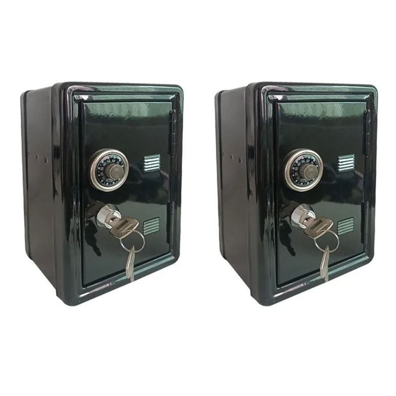 -A96Z 2X Safe Box Organizer Iron Desk Decorative Box Piggy Bank Metal Mini Cabinet Money Storage Box Storage Box Black