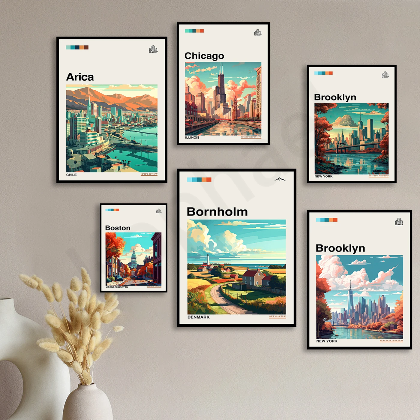 Bornholm. Boston. Brooklyn Budapest Cambridge Cartagena Chamonix Chefchaouen Chicago Arica. Cities Travel Landscape Poster