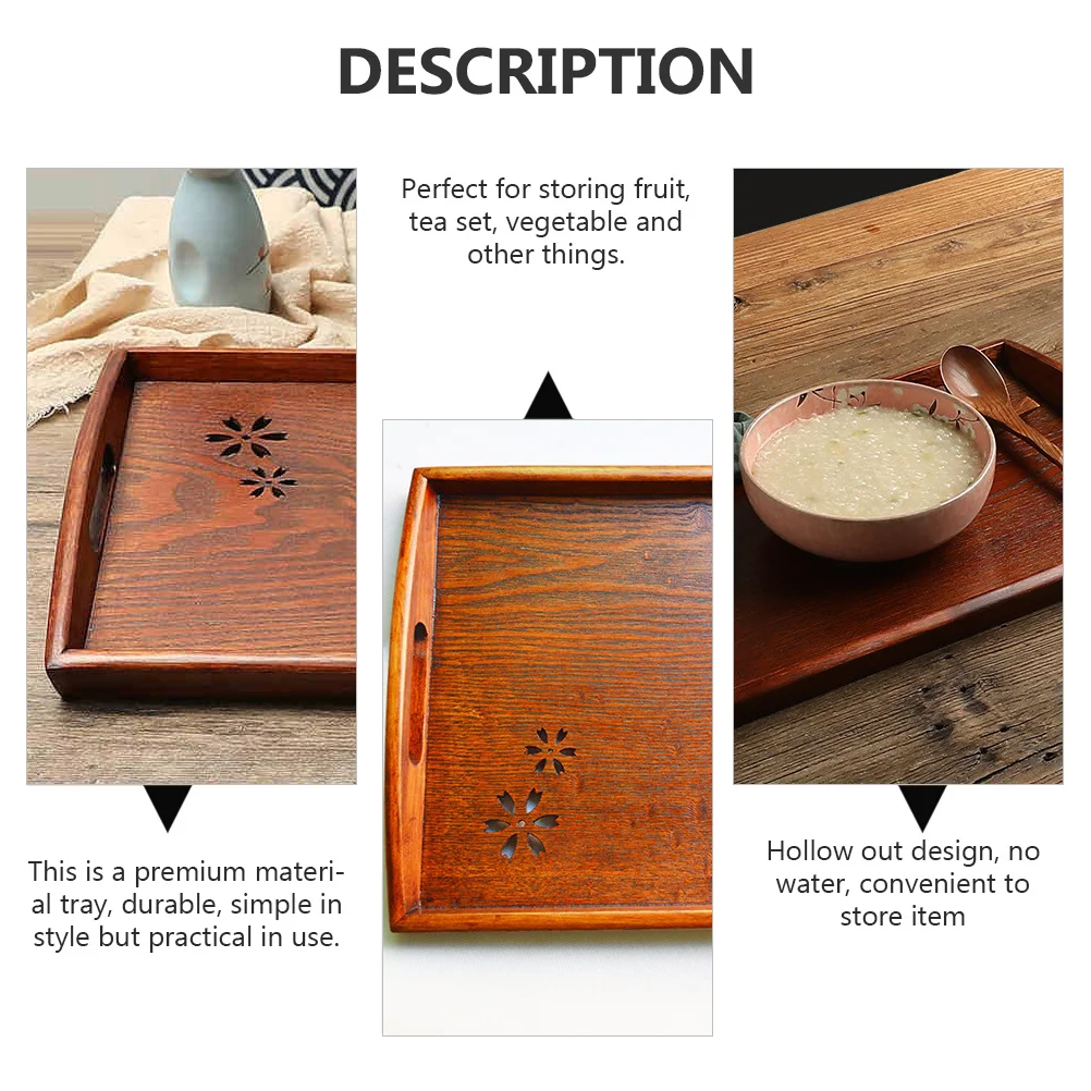 

1Pcs Wooden Tray Hollow Design Handle Simple Tray for Food Fruit Storage Restaurant Hotel Hotel Plate