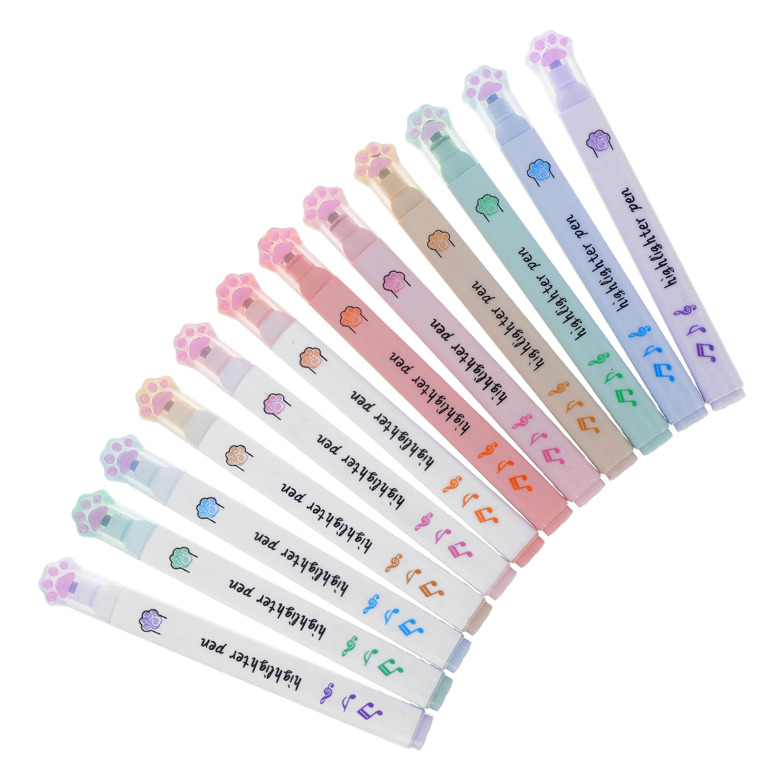 

12pcs Cat Paw Highlighter Colored Pens Student Stationery Markers Fun Kawaii Planner Journal Multicolor Note Taking Bright