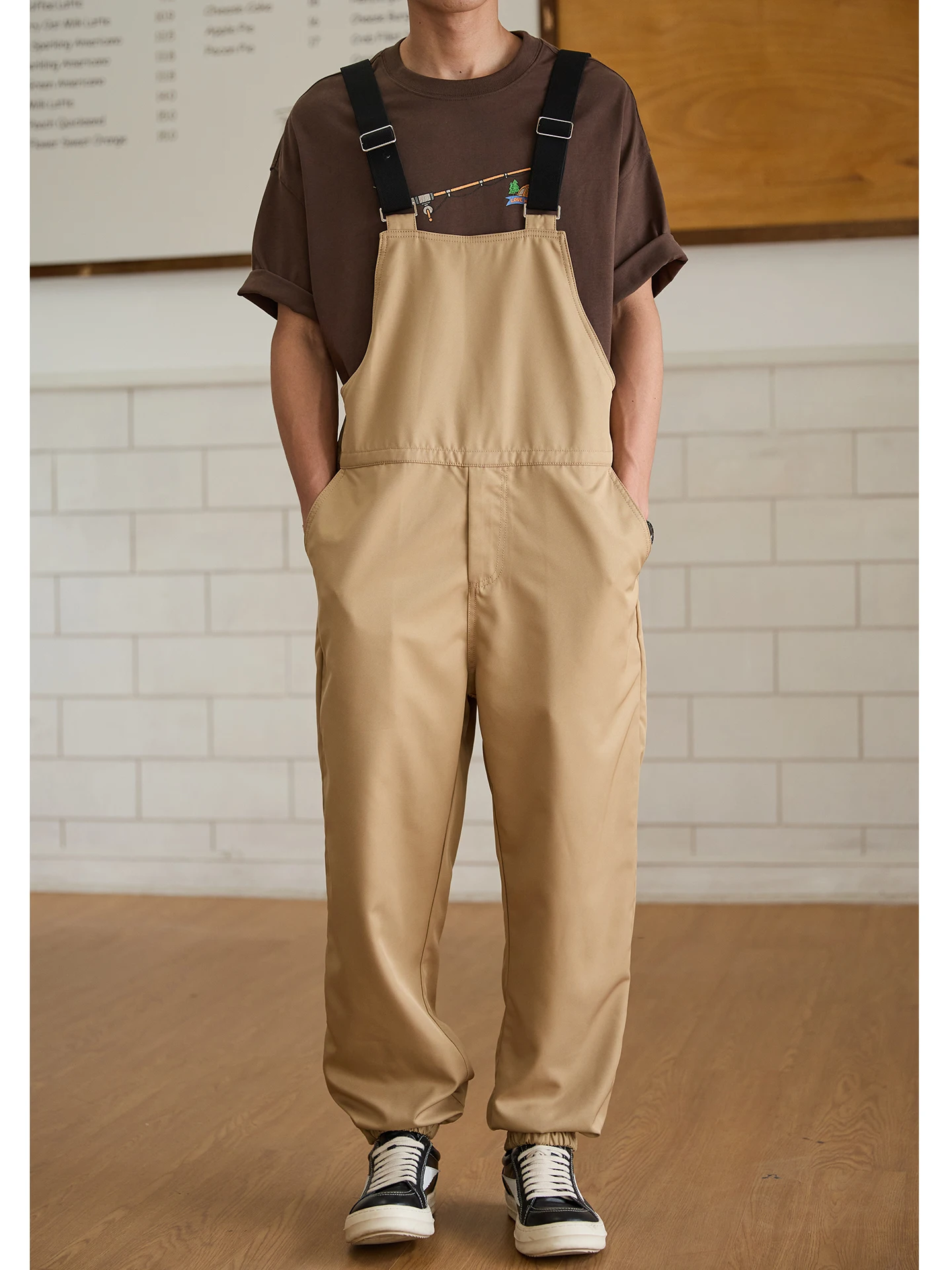 

Casual Workwear Pants Men's Spring Autumn Versatile Simple Trousers with Straps Loose Fit Straight Leg Cotton Blend