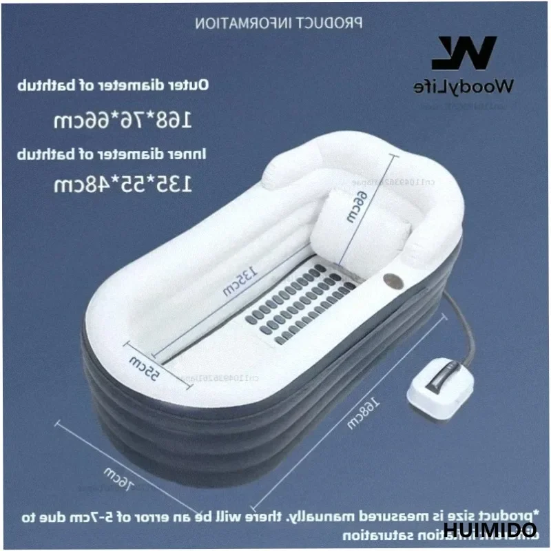 Bathtub with Bubble Massage 600W SPA Inflatable Cushion Folding Whirlpool Thickened and Elongated Version with Cushions PVC