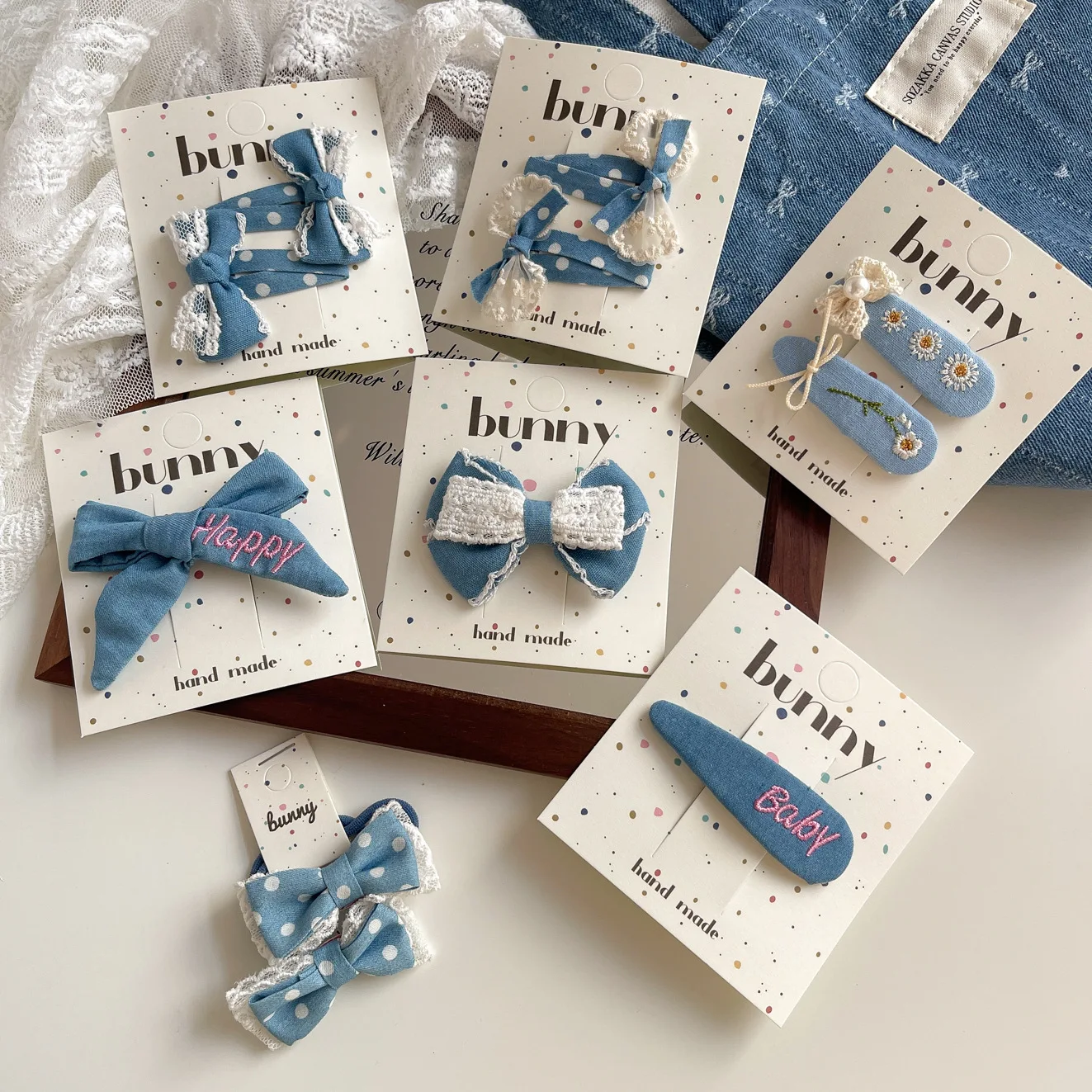 

Новая милая светлая джинсовая заколка с кружевным бантом, корейская милая ткань, универсальные головные уборы, аксессуары для волос для девочек и детей