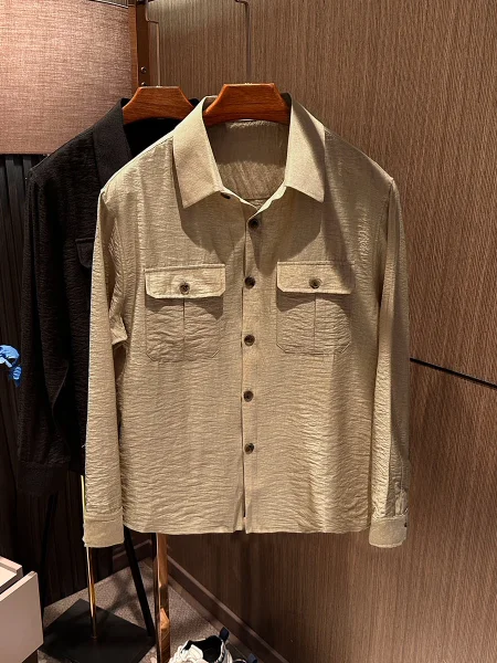 

American Casual Sle Linen Blend Long Sve irt for Men Multi ket High End Faion Spring New Arrival Casual irt