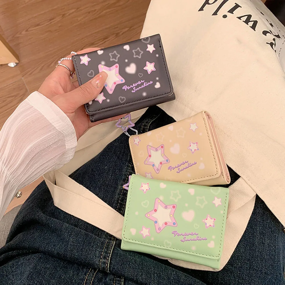 2024 New Small PU Leather Wallet Women's Star Short Fold Personalized Student Cute Mini Fashion Wallet Zero Wallet Coin Purse