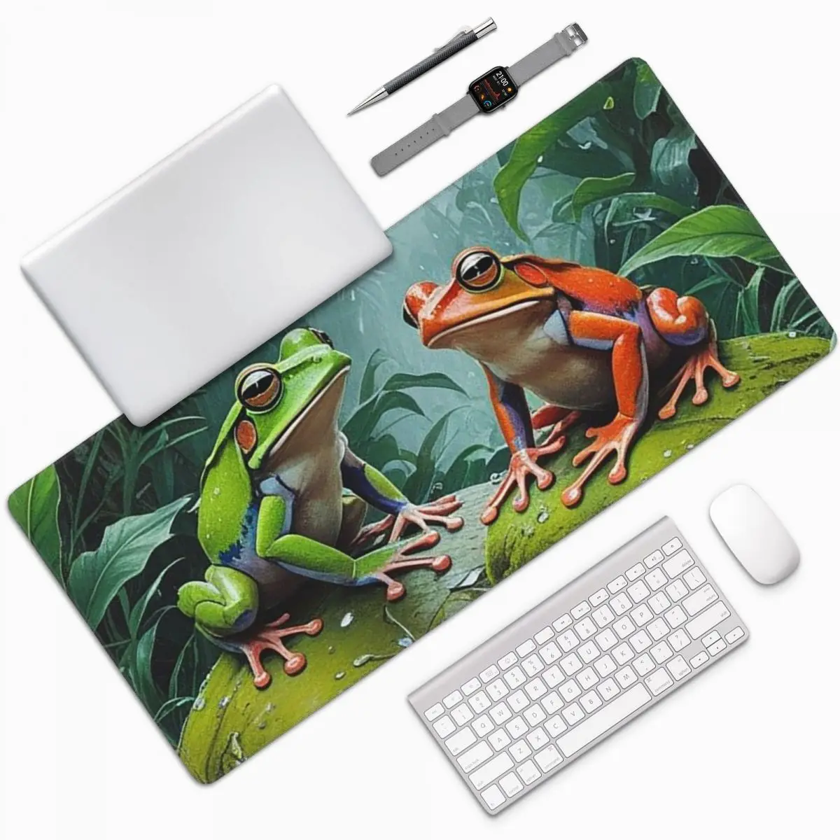 

Nature Green Frog On The Plant Large Mouse Pad Computer Keyboard Mouse Mat Gamer Laptop Desk Mat Office Accessories Table Mats
