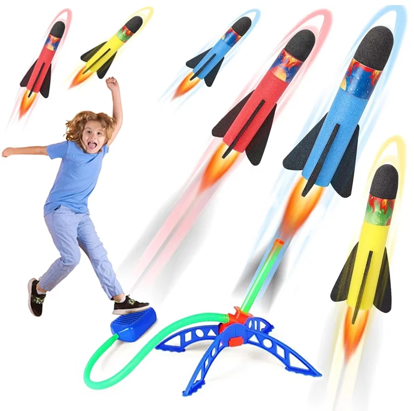 Kids Toy Rocket Launcher Foot Pump Soaring Rocket Toys Child Foam Rocket & Jump Air Launch Pad Outdoor Sport Games For Children