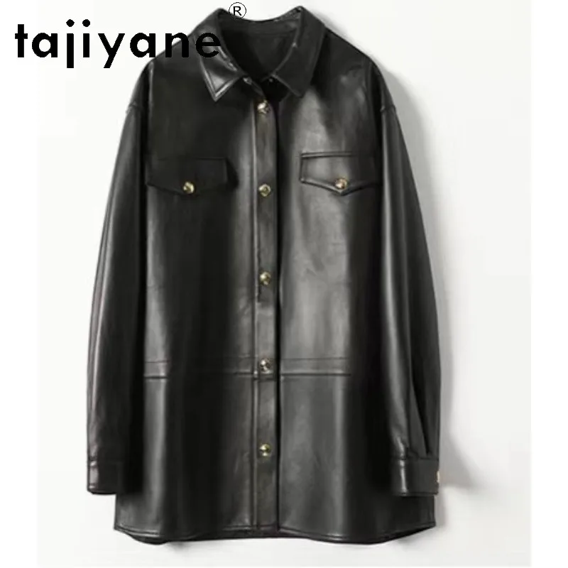 TAJIYANE A-Grade Sheepskin Genuine Leather Jacket Women Loose Oversized Fit Leather Outerwear Shirt Jackets Spring Autumn Косуха