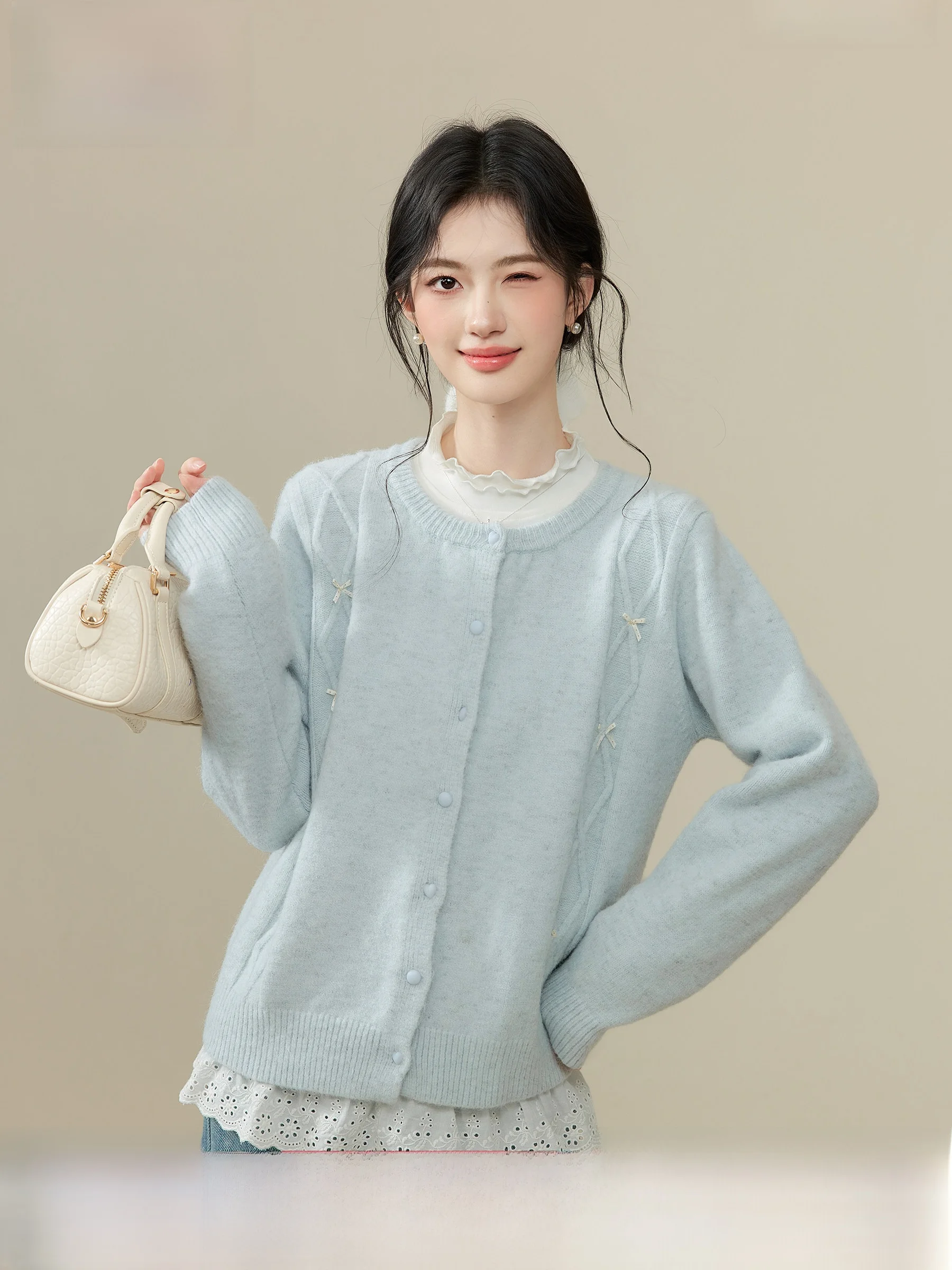 

Blue Star Lightweight Knitted Cardigan Sweater Women's Spring Autumn Lazy Sle Outerwear Top Ele Sle Soft Long Sve