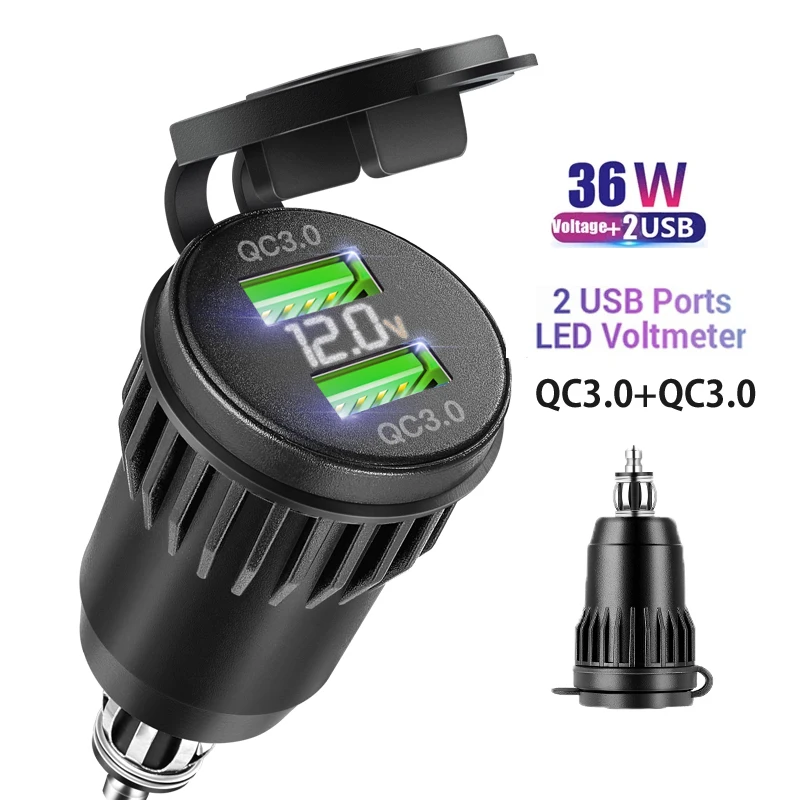 Toma usb QC 3,0 para motocicleta, puerto usb para coche, carga rápida para motocicletas BMW Ducati Triumph con pantalla de voltaje