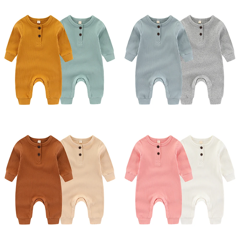 2-Piece Solid Color Unisex Long Sleeves Baby Boy Girl Rompers Cotton Soft Infants Outfits