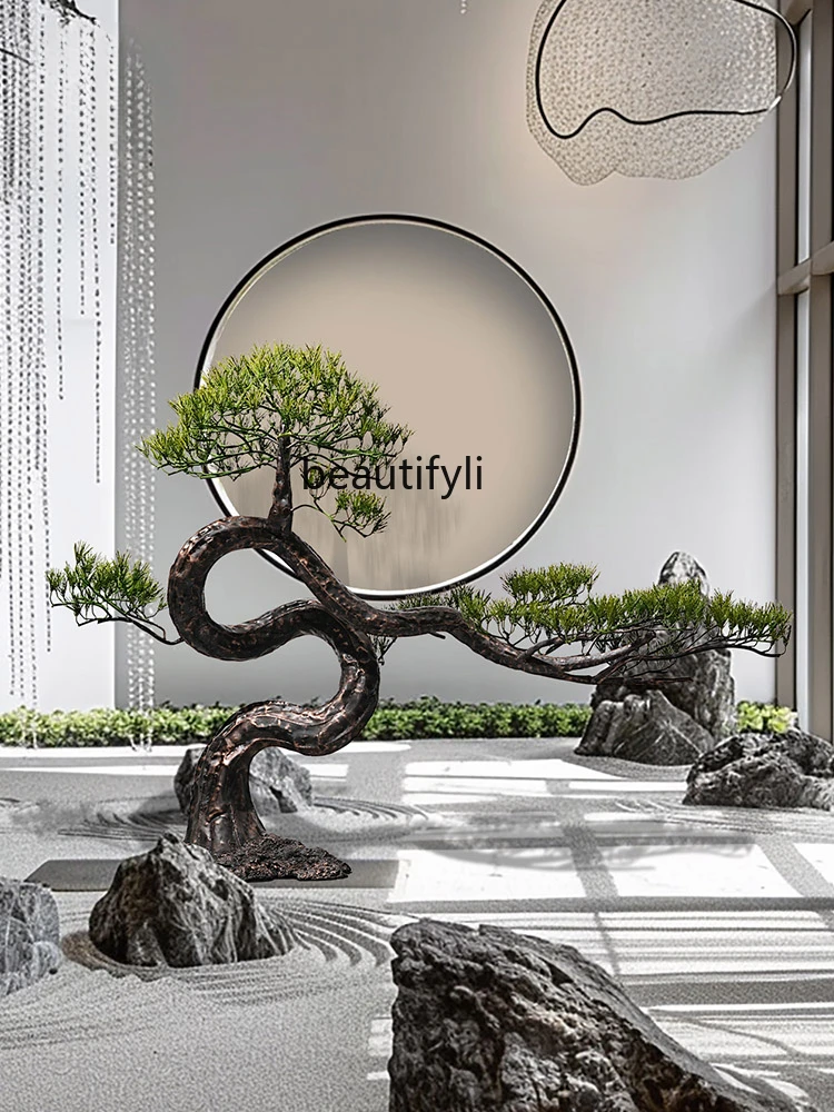 Chinese Style Hotel Lobby Art Installation Opening Gifts Metal Welcome Pine Sculpture Large Floor Ornaments